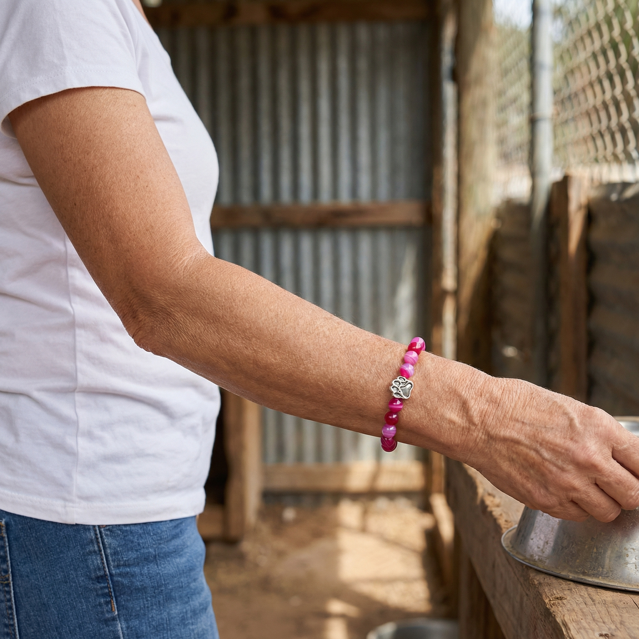 Pink Heart Paw Bracelet worn